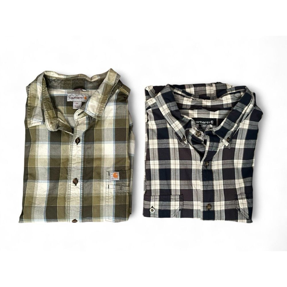 Carhartt Plaid Men's Rugged Outdoor Wear Long Sleeve Button Down Shirt -Lot Of 2